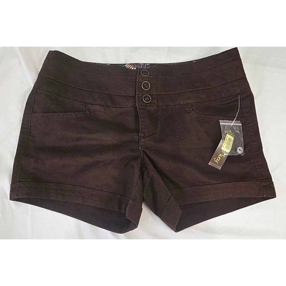 NWT Monkey‎ Women's Dark Brown High Rise Cuffed Stretch Shorts Size 7